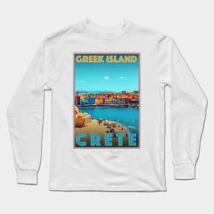 Greek Island Crete Vintage Travel Art Long Sleeve T-Shirt